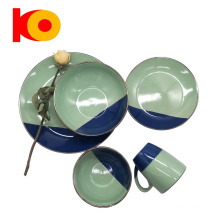 Factory sale 16piece colorful glazed with gold edge stoneware dinner sets